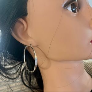 Silver tone hoop pierced earrings 1 6/8” round - jewelry